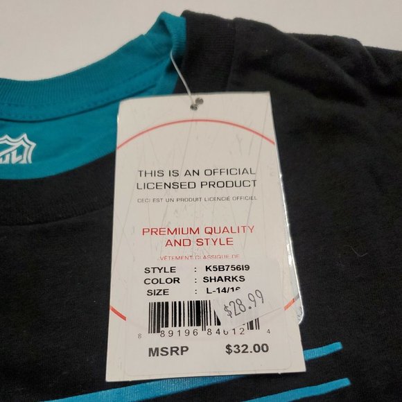 NWT San Jose Sharks Hockey NHL Long Sleeve Shirt Youth Large 14/16 New With Tags - Picture 2 of 7